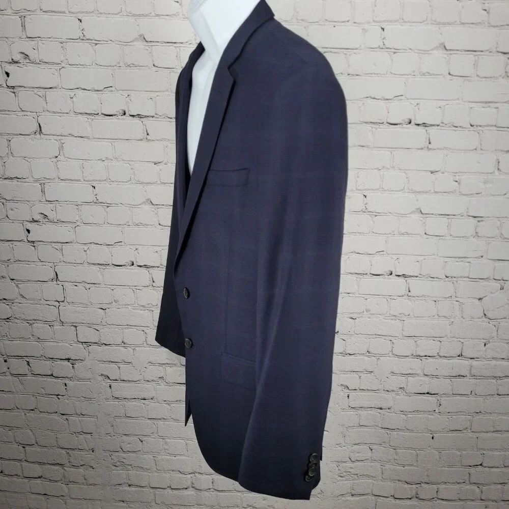 Hugo Boss x Nordstrom Blue 100% Wool Super 120 Drago Check Blazer Sport Coat 42L